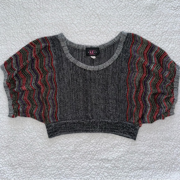 VTG crop sweater top grey red purple black Y2K made in USA scoop neck M - Picture 5 of 13
